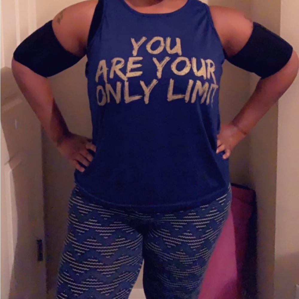 Cascade Blue Tank Top with Gold Print